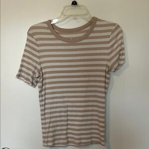 a new day Tan and White Striped Short Sleeve Tee